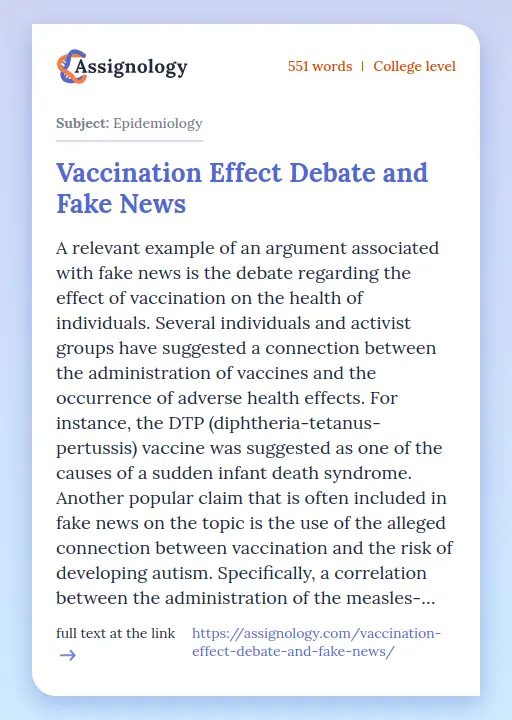 Vaccination Effect Debate and Fake News - Essay Preview