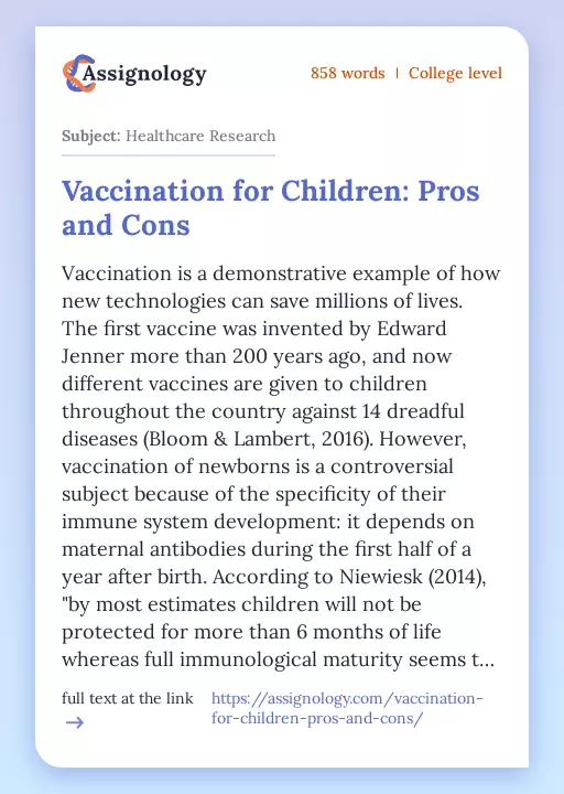 Vaccination for Children: Pros and Cons - Essay Preview