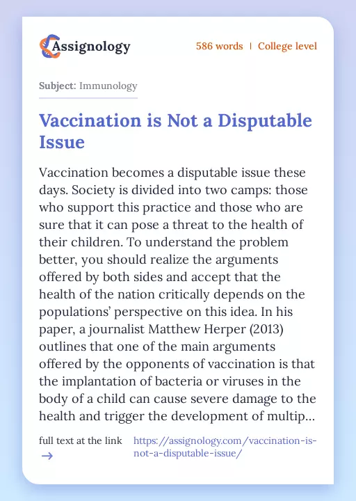 Vaccination is Not a Disputable Issue - Essay Preview