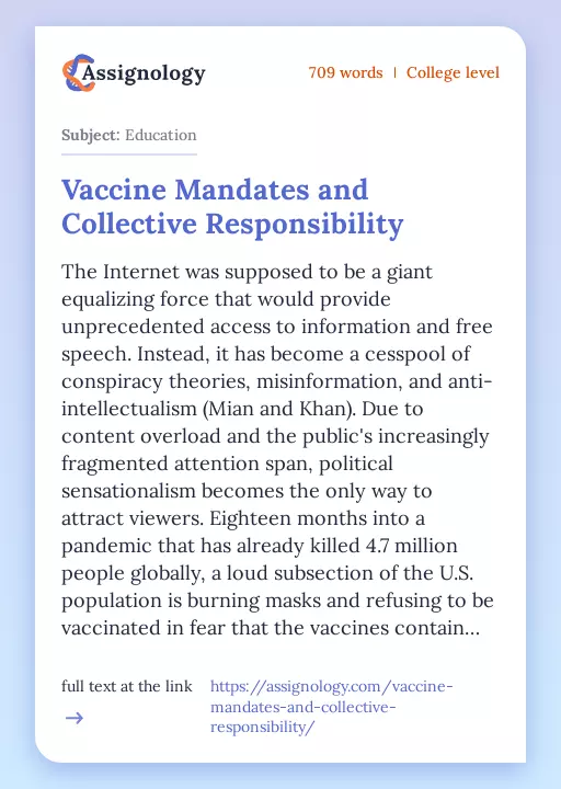 Vaccine Mandates and Collective Responsibility - Essay Preview