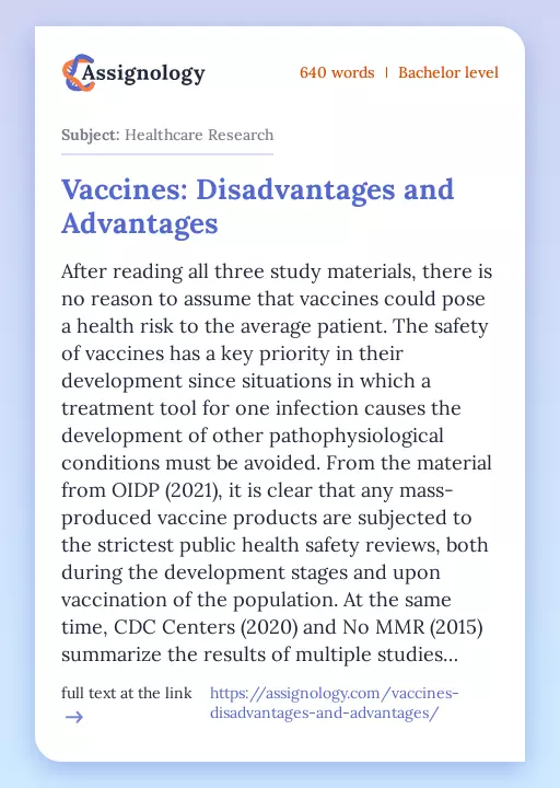 Vaccines: Disadvantages and Advantages - Essay Preview