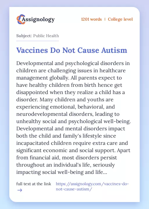 Vaccines Do Not Cause Autism - Essay Preview