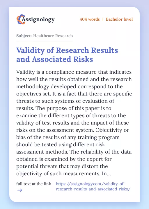 Validity of Research Results and Associated Risks - Essay Preview