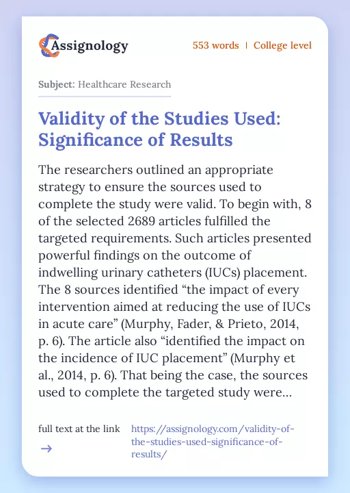 Validity of the Studies Used: Significance of Results - Essay Preview