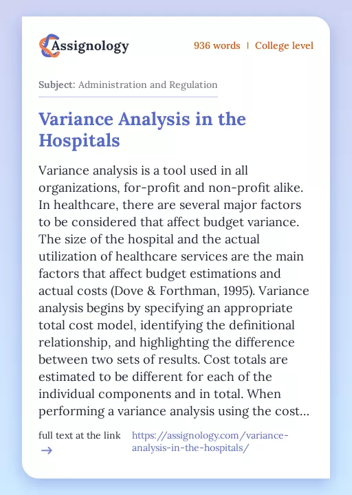 Variance Analysis in the Hospitals - Essay Preview