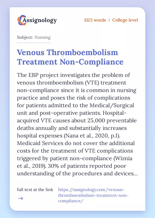 Venous Thromboembolism Treatment Non-Compliance - Essay Preview
