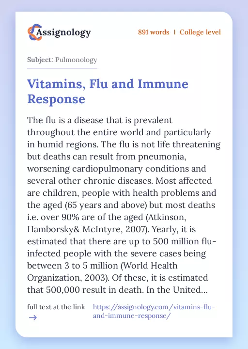 Vitamins, Flu and Immune Response - Essay Preview