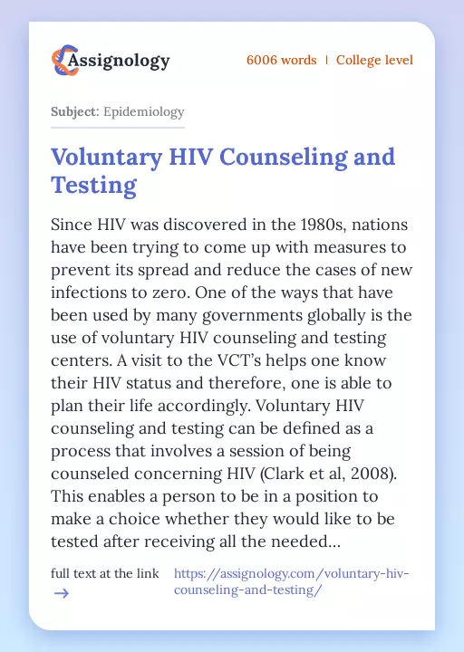 Voluntary HIV Counseling and Testing - Essay Preview