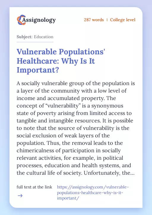 Vulnerable Populations' Healthcare: Why Is It Important? - Essay Preview