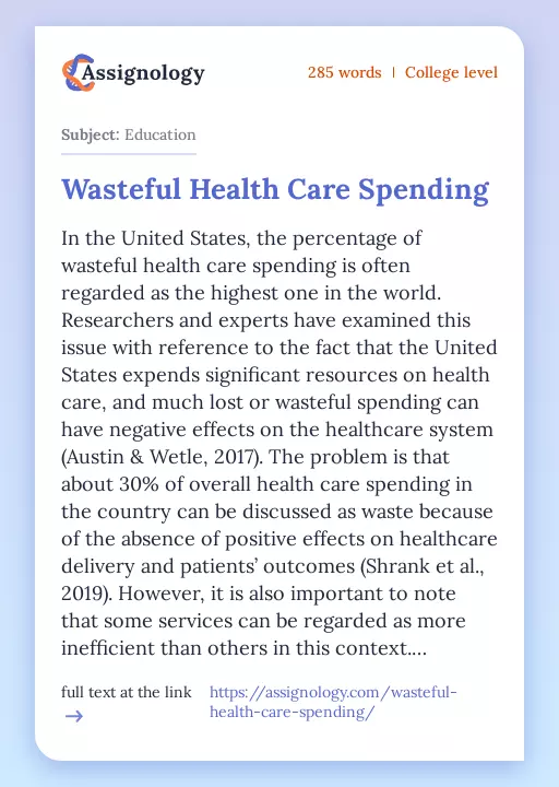Wasteful Health Care Spending - Essay Preview