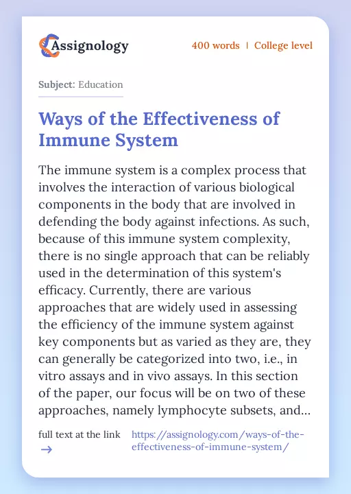 Ways of the Effectiveness of Immune System - Essay Preview