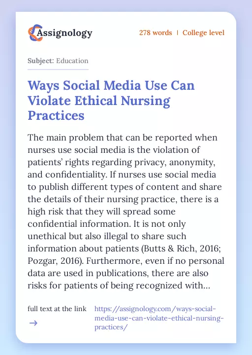 Ways Social Media Use Can Violate Ethical Nursing Practices - Essay Preview