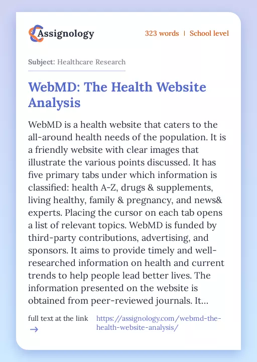 WebMD: The Health Website Analysis - Essay Preview