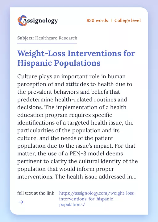 Weight-Loss Interventions for Hispanic Populations - Essay Preview