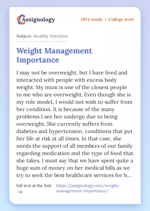 Weight Management Importance - Essay Preview