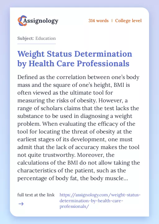 Weight Status Determination by Health Care Professionals - Essay Preview