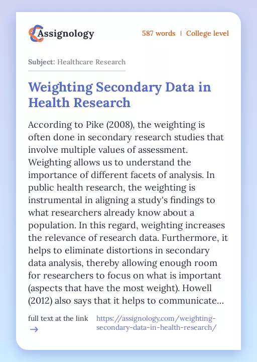 Weighting Secondary Data in Health Research - Essay Preview