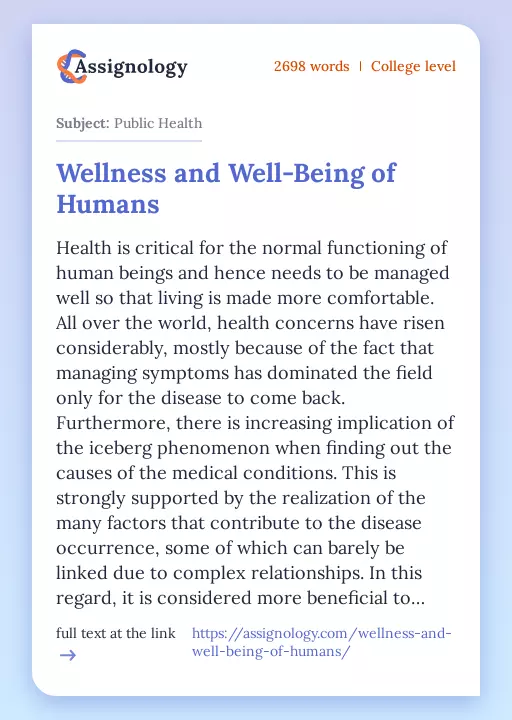 Wellness and Well-Being of Humans - Essay Preview