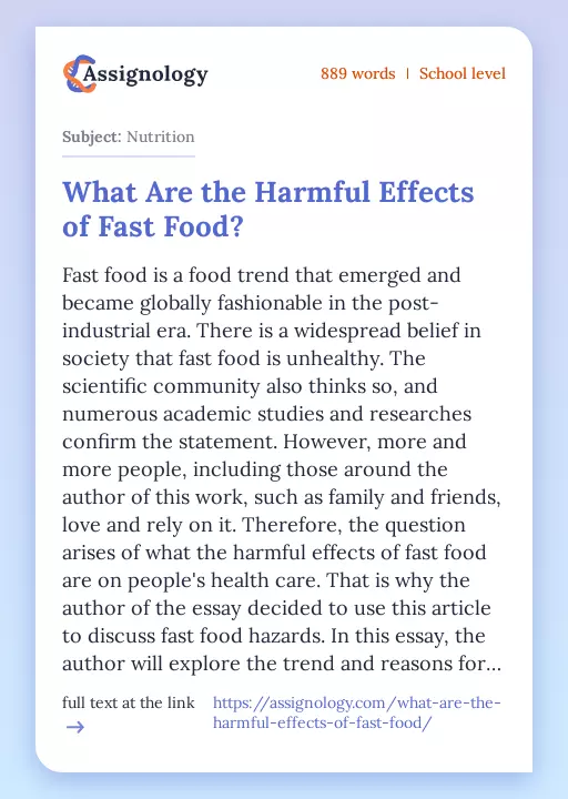 What Are the Harmful Effects of Fast Food? - Essay Preview