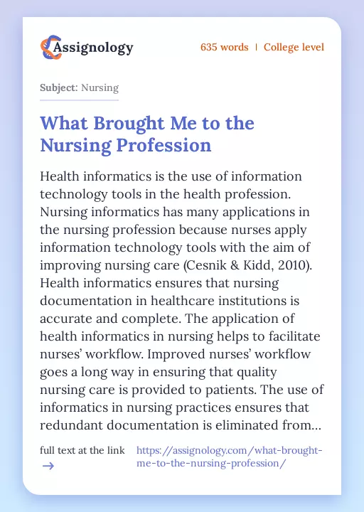 What Brought Me to the Nursing Profession - Essay Preview