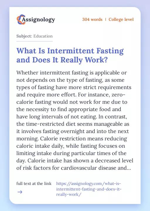 What Is Intermittent Fasting and Does It Really Work? - Essay Preview