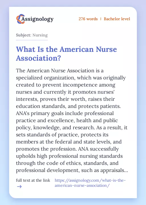 What Is the American Nurse Association? - Essay Preview
