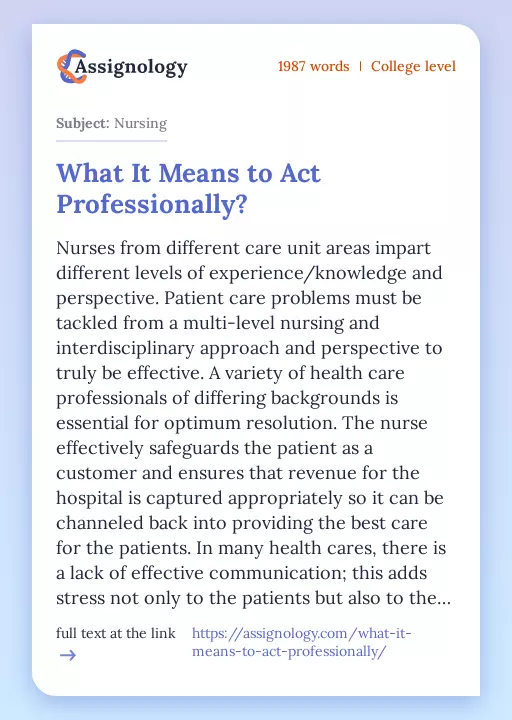 What It Means to Act Professionally? - Essay Preview