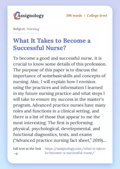 What It Takes to Become a Successful Nurse? - Essay Preview
