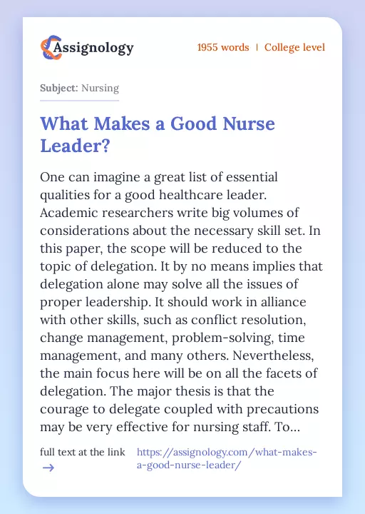 What Makes a Good Nurse Leader? - Essay Preview