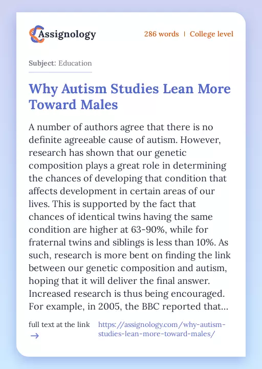 Why Autism Studies Lean More Toward Males - Essay Preview