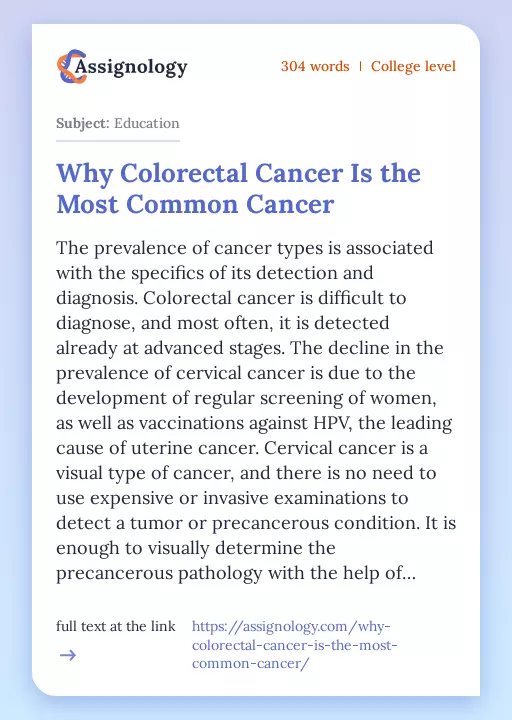 Why Colorectal Cancer Is the Most Common Cancer - Essay Preview