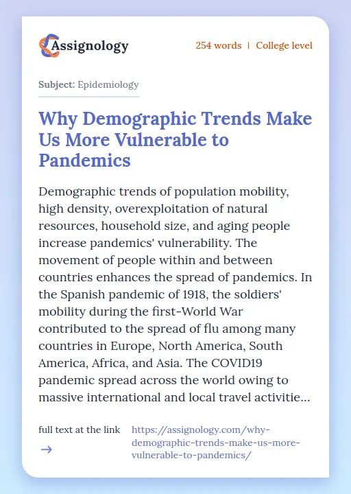 Why Demographic Trends Make Us More Vulnerable to Pandemics - Essay Preview