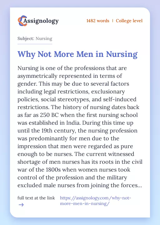 Why Not More Men in Nursing - Essay Preview