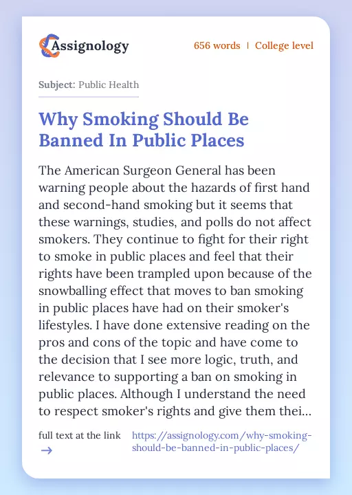 Why Smoking Should Be Banned In Public Places - Essay Preview