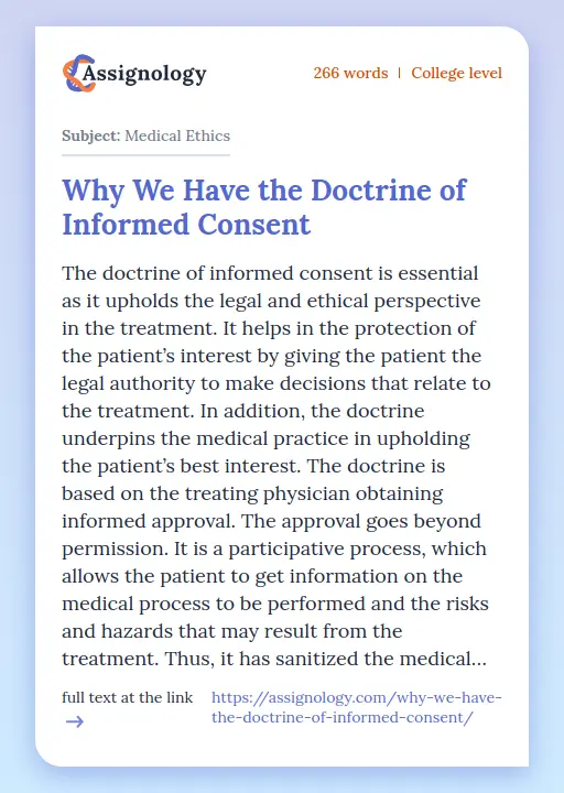 Why We Have the Doctrine of Informed Consent - Essay Preview