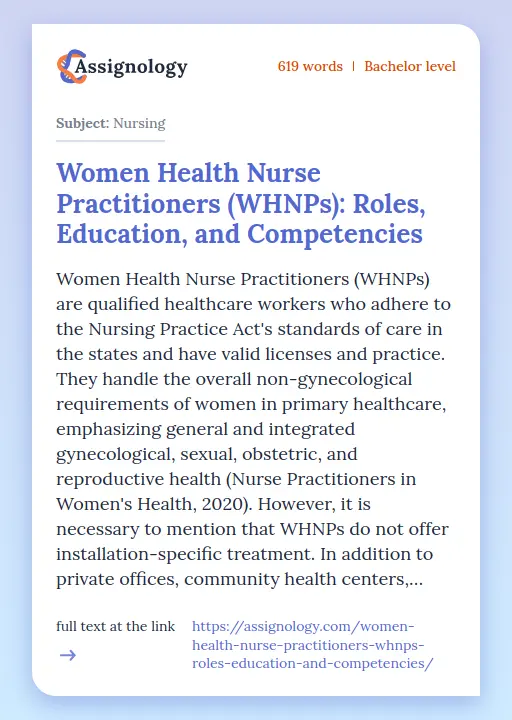 Women Health Nurse Practitioners (WHNPs): Roles, Education, and Competencies - Essay Preview