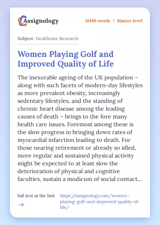 Women Playing Golf and Improved Quality of Life - Essay Preview