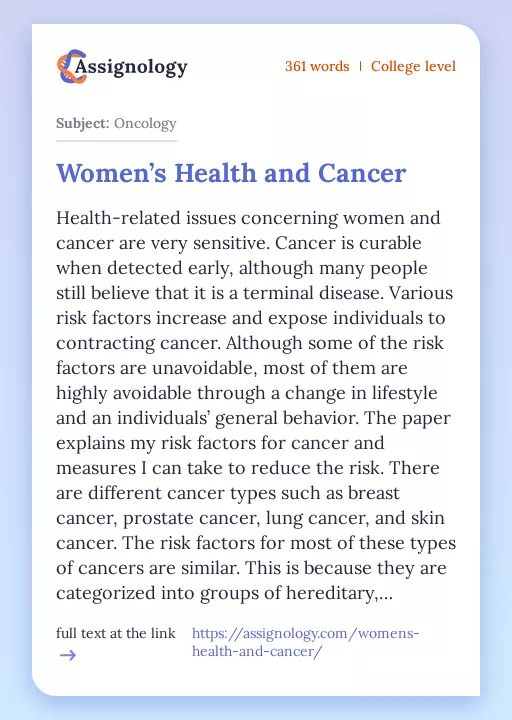 Women’s Health and Cancer - Essay Preview