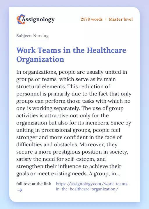 Work Teams in the Healthcare Organization - Essay Preview