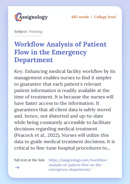 Workflow Analysis of Patient Flow in the Emergency Department - Essay Preview