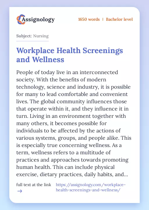 Workplace Health Screenings and Wellness - Essay Preview