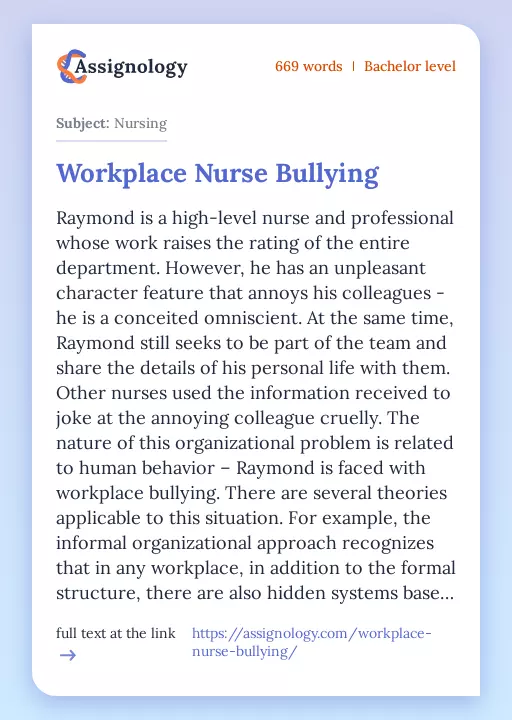 Workplace Nurse Bullying - Essay Preview