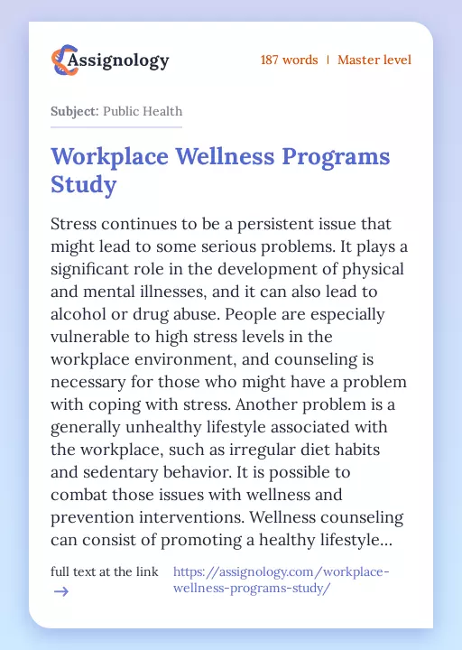 Workplace Wellness Programs Study - Essay Preview