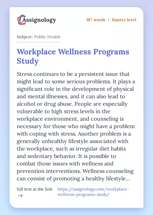 Workplace Wellness Programs Study Healthcare Essay Example