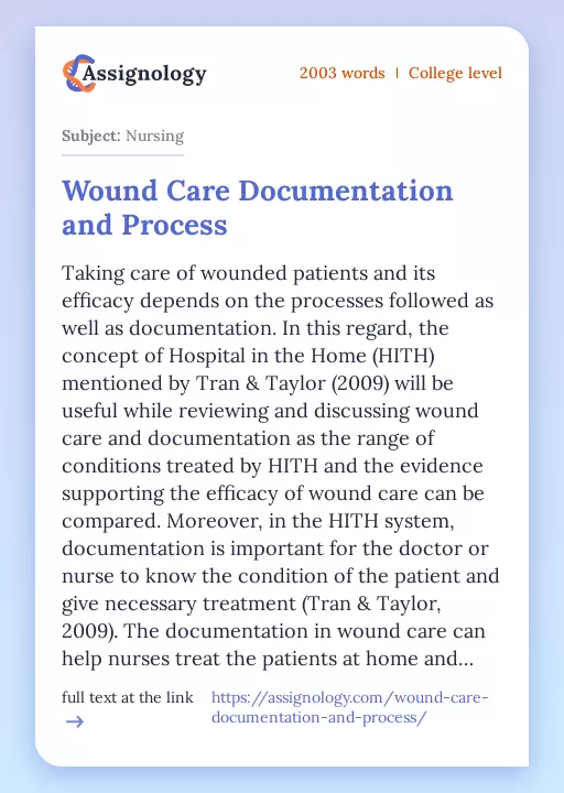 Wound Care Documentation and Process - Essay Preview