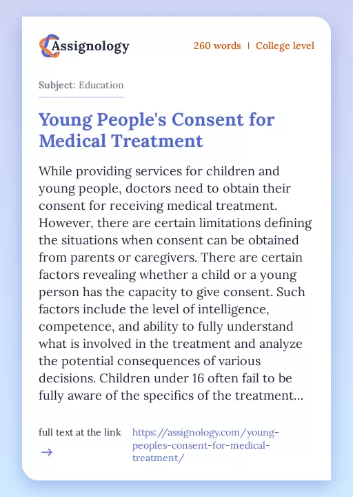Young People's Consent for Medical Treatment - Essay Preview