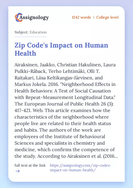 Zip Code's Impact on Human Health - Essay Preview